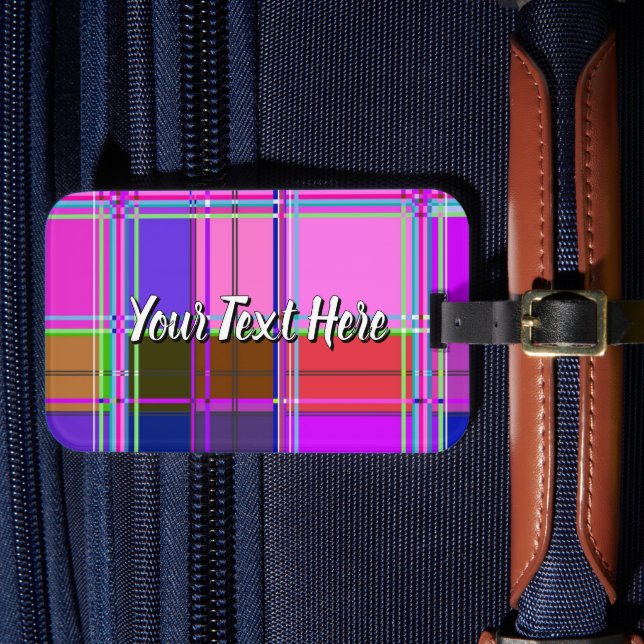 Pink tartan Fabric Pattern Cloth Madras Luggage Tag (Front Insitu 4)
