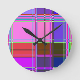 Pink tartan Fabric Pattern Cloth Madras Round Clock