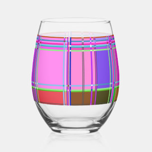 Pink tartan Fabric Pattern Cloth Madras Stemless Wine Glass