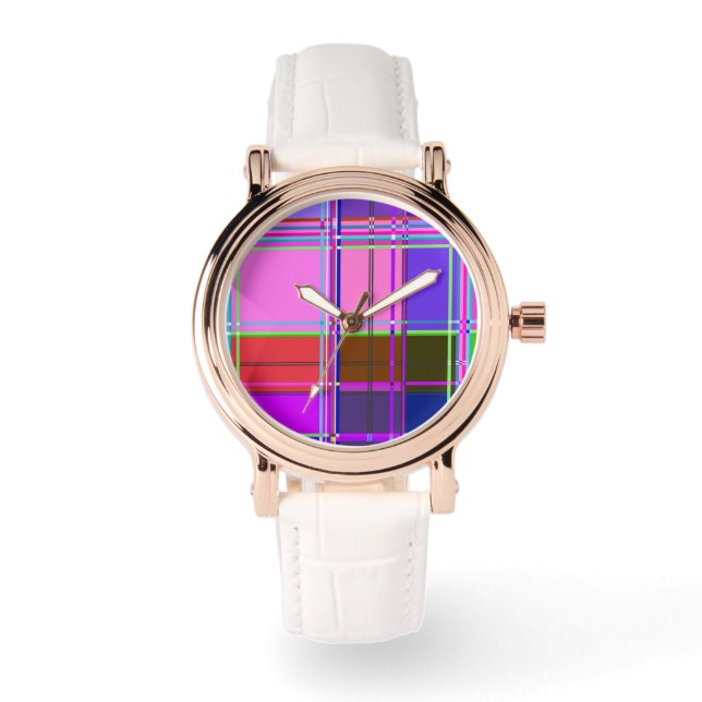 Pink tartan Fabric Pattern Cloth Madras Watch (Front)