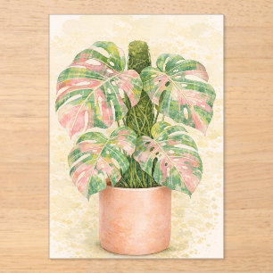 pink tartan monstera leaf Scottish scotland  Acrylic Invitations