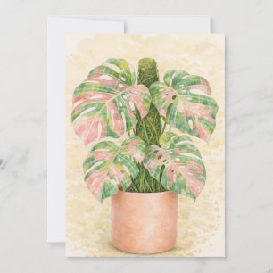 pink tartan monstera leaf Scottish scotland  Invitation