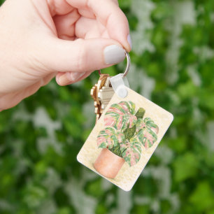 pink tartan monstera leaf Scottish scotland  Key Ring