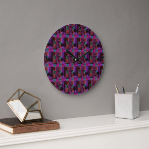 Pink Tartan Persian Kitten, Large Wall Clock