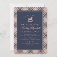 Pink Tartan Plaid Classic Rocking Horse Birthday
