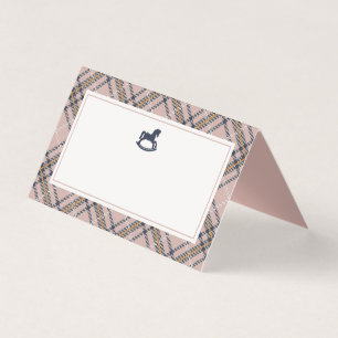 Pink Tartan Plaid Classic Rocking Horse Place Card