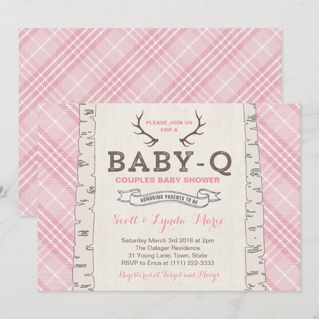 Pink Tartan Plaid Couples Baby Shower for Girl Invitation (Front/Back)