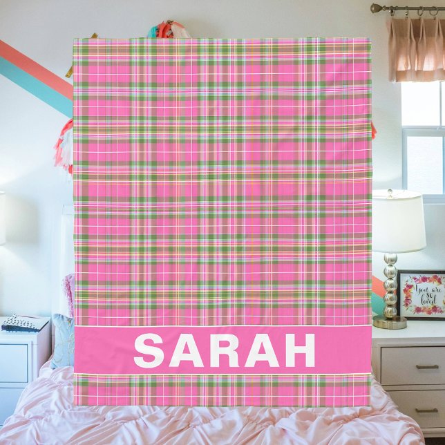 Pink Tartan Plaid Custom Name Fleece Blanket (Pink Tartan Plaid Custom Name Fleece Blanket
)