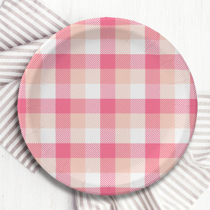 Pink Tartan Plaid Pattern Paper Plate