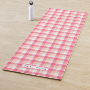 Pink Tartan Plaid Pattern Personalised Name Yoga Mat