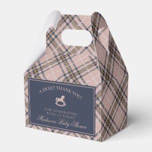 Pink Tartan Plaid Rocking Horse Baby Shower Favour Box