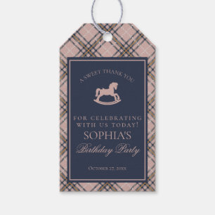 Pink Tartan Plaid Rocking Horse Birthday Favours Gift Tags