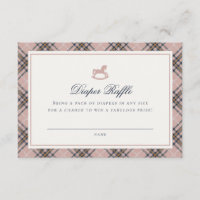 Pink Tartan Plaid Rocking Horse Diaper Raffle Card