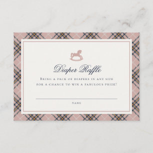 Pink Tartan Plaid Rocking Horse Diaper Raffle Card