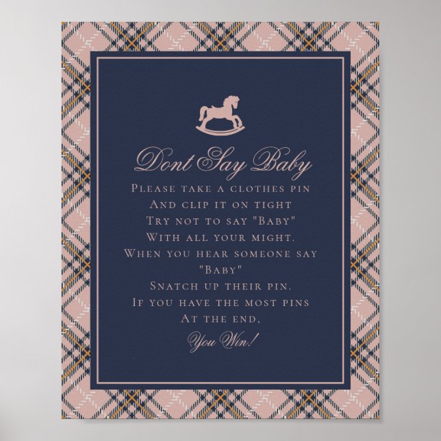 Pink Tartan Plaid Rocking Horse Dont Say Baby Poster (Front)