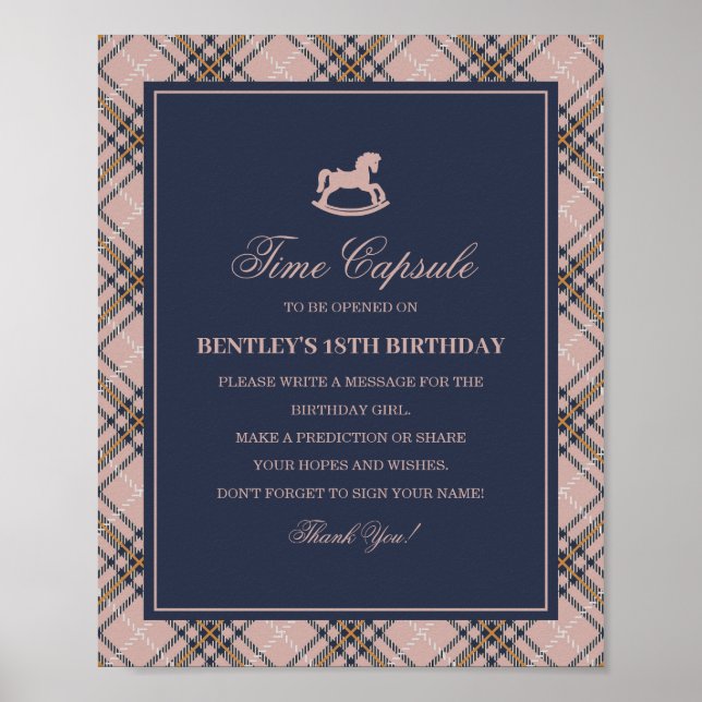 Pink Tartan Plaid Rocking Horse Time Capsule Poster (Front)