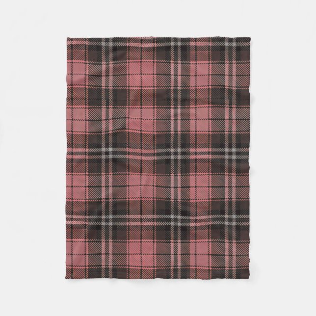 Pink Tartan Plaid Rustic Pattern Fleece Blanket (Front)
