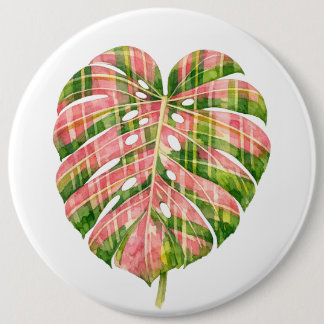 Pink Tartan Scottish Monstera Watercolour Botanic 6 Cm Round Badge