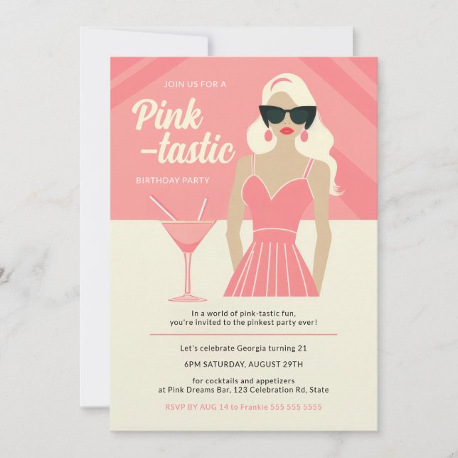 Pink-tastic Cocktail Party Birthday  Invitation (Front)