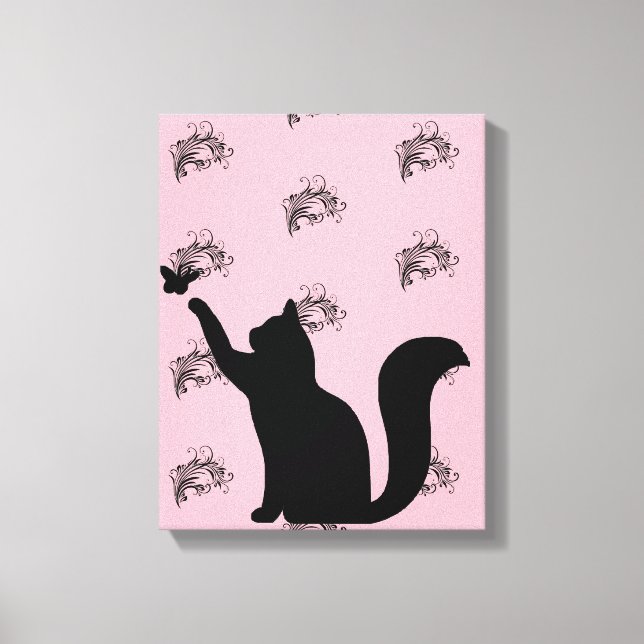 pink tattoo print playful cat wooden canvas (Front)