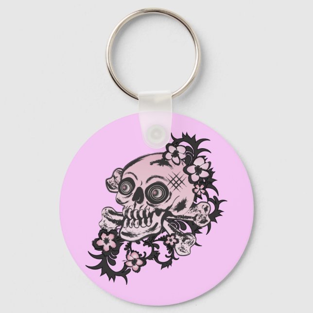 Pink Tattoo Skull Key Ring (Front)