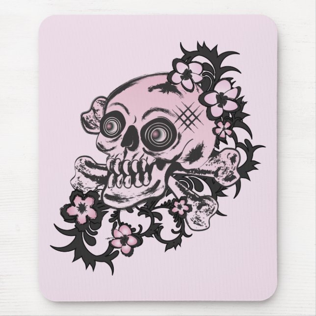 Pink Tattoo Skull Mouse Pad (Front)