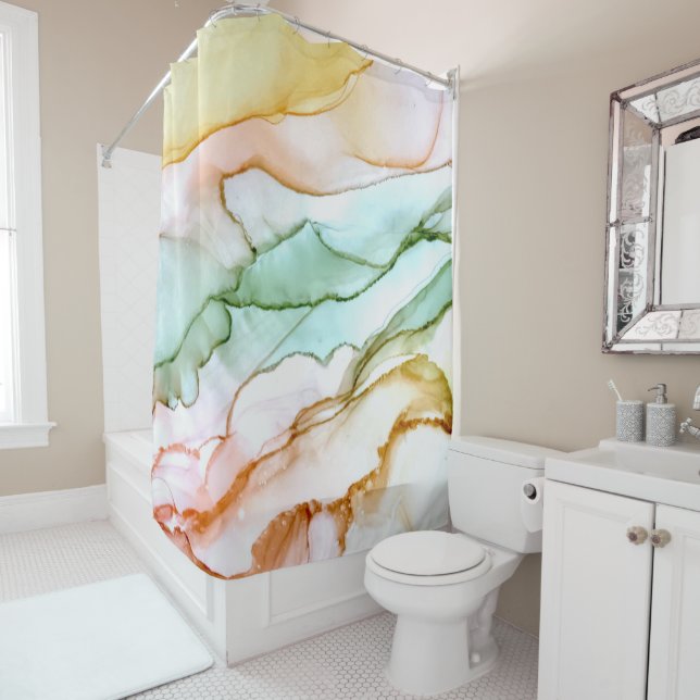 Pink Taupe Abstract Shower Curtain (In Situ)