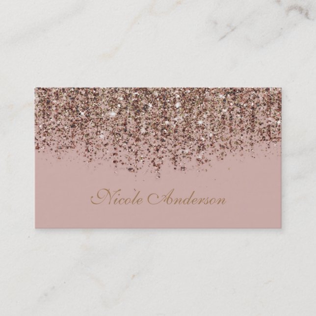 Pink Taupe Bronze Gold Glitter Glam Business Card (Front)