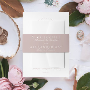 Pink Taupe Classic Calligraphy Formal Wedding Invitation Belly Band