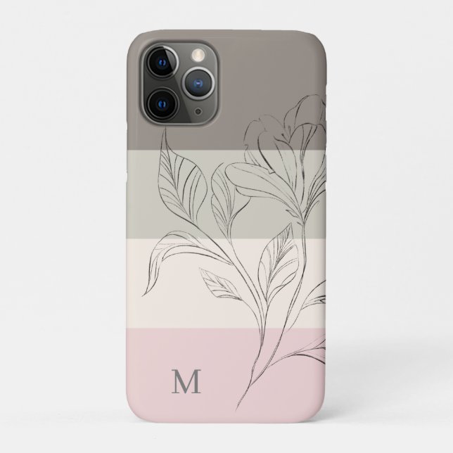 Pink Taupe Cream Colour Block Floral Monogram Case-Mate iPhone Case (Back)