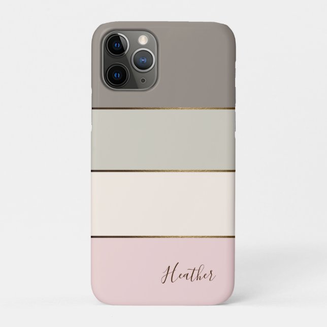 Pink Taupe Cream Gold Colour Block Personalised Case-Mate iPhone Case (Back)