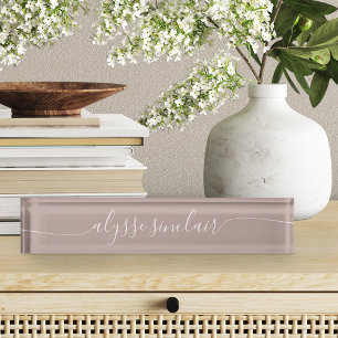 Pink Taupe Elegant Calligraphy Script Nameplate