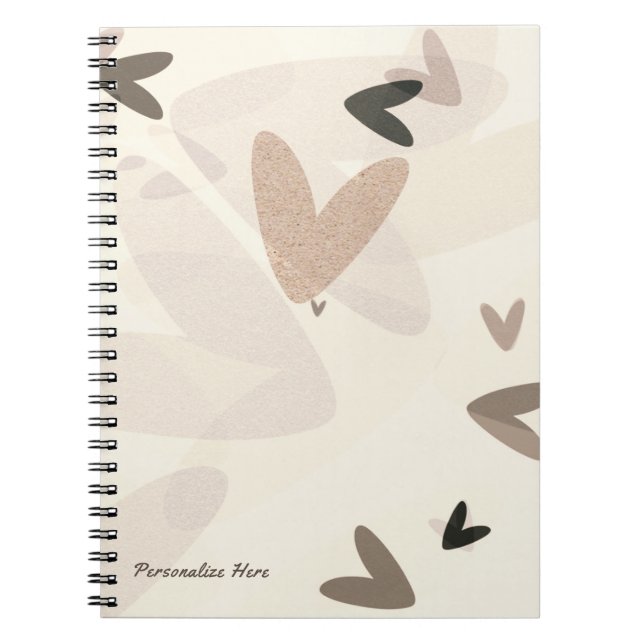 Pink & Taupe Hearts Modern Chic Personalised Notebook (Front)