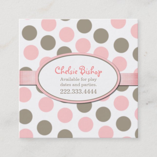 Pink & Taupe Polka Dot Square Play Date Card (Front)