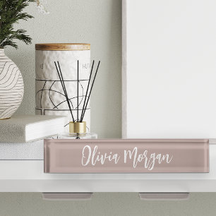 Pink Taupe Sketched Cursive Script Name Nameplate