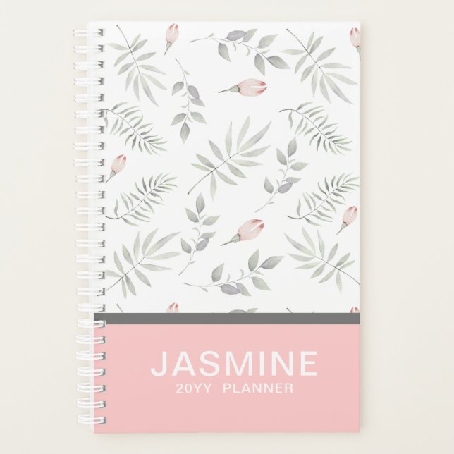 Pink Taupe Watercolor Floral 2019 Personalised Planner (Front)