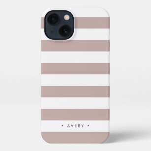 Pink Taupe & White Stripe Personalised iPhone 13 Case