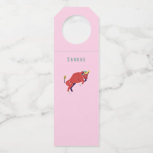 Pink Taurus, zodiac, star sign print Bottle Tag