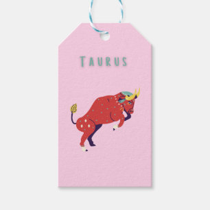 Pink Taurus, zodiac, star sign print Gift Tags