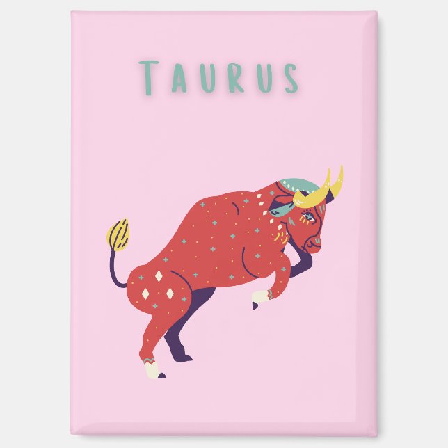 Pink Taurus, zodiac, star sign print Magnet (Front)