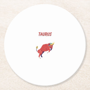 Pink Taurus, zodiac, star sign print Round Paper Coaster