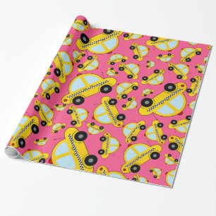 Pink taxi pattern wrapping paper