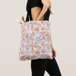 Pink Tea & Bookish Cats Cute Girl Pastel Tote Bag
