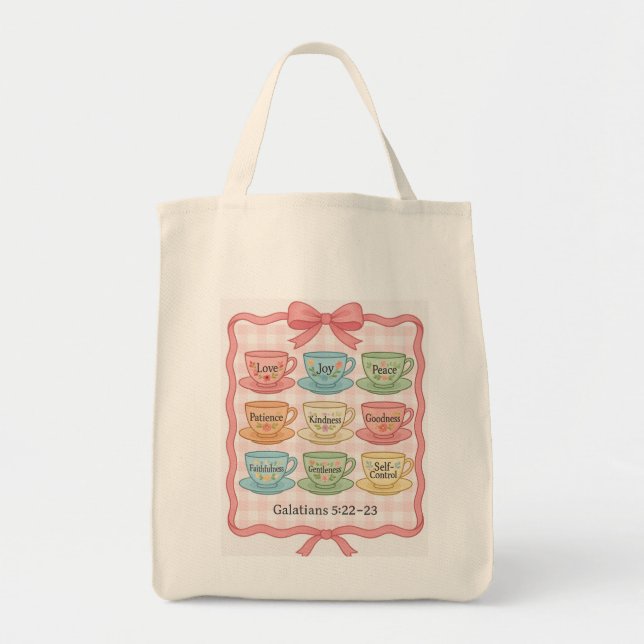 Pink tea cup design  tote bag (Front)