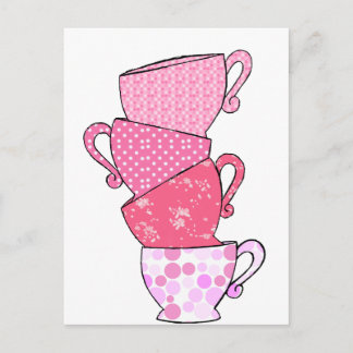 Pink Tea Cup Stack Postcard
