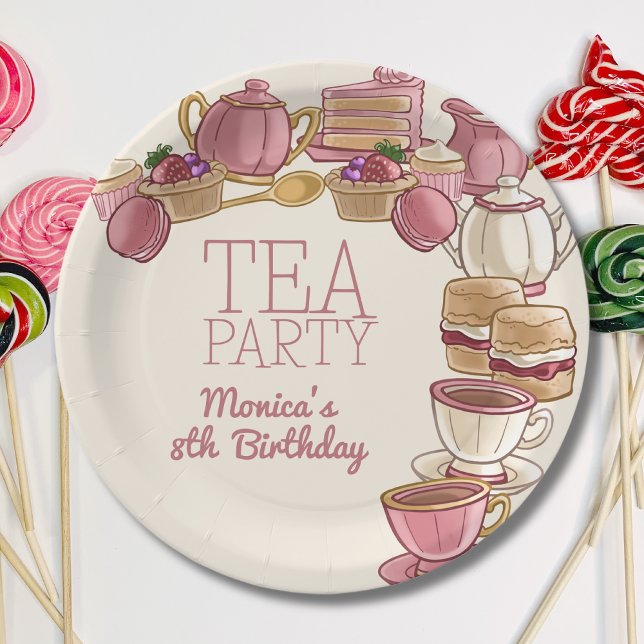 Pink Tea girl birthday tea party Paper Plate (Creator Uploaded)