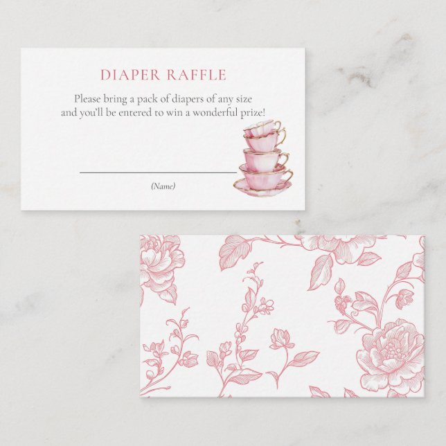 Pink Tea Party Baby Shower Diaper Raffle Ticket Enclosure Card (Front/Back)