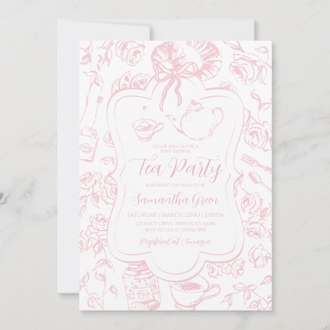 Pink Tea Party Baby Shower Invitation (Front)