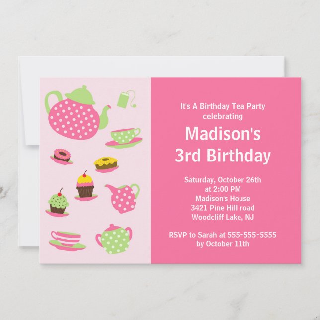 Pink Tea Party Birthday Party Invitation (Front)