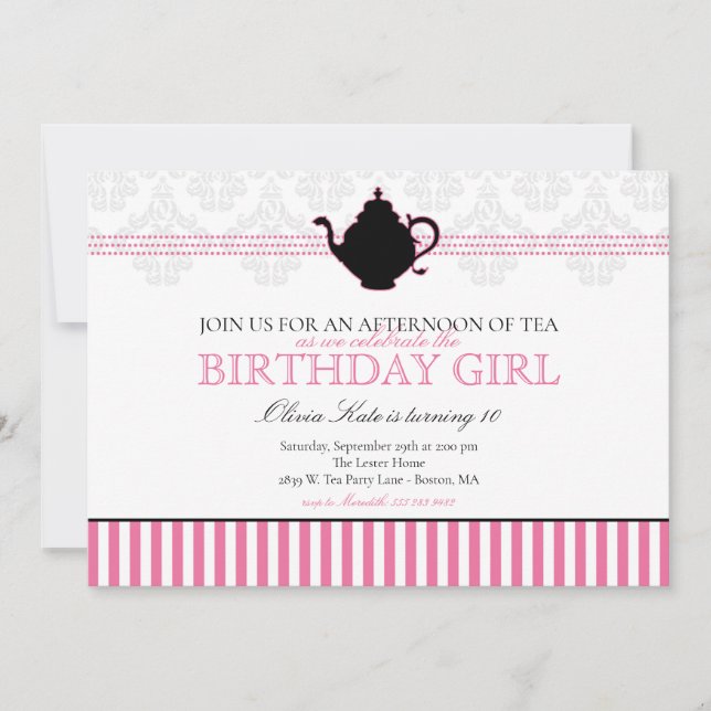 Pink Tea Party Birthday Party Invitation (Front)